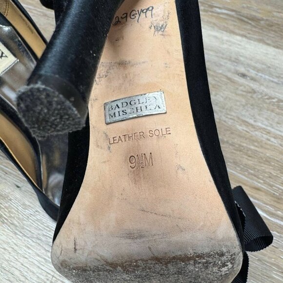 Badgley Mischka Black Satin Peep Toe Heels Women's Size 9.5 - Picture 5 of 6